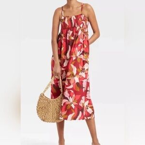 A New Day Smocked Floral Midi Dress Size Large